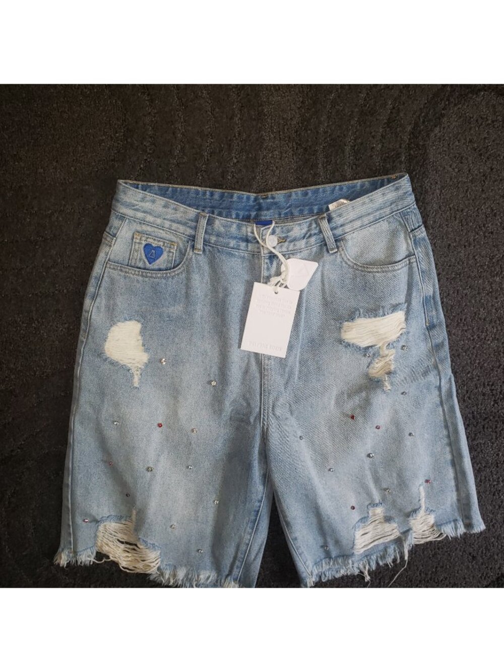 NWT Aelfric Eden Rhinestone Denim Shorts Unisex Baggy Wide Leg Bermuda Jorts Y2k